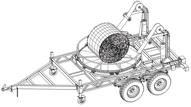 Industrial machinery technical drawing white background.