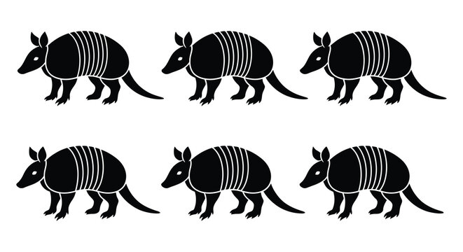 Armadillo silhouettes in varying poses a flat vector illustration