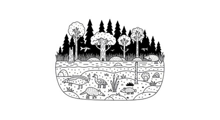 Fototapeta premium black and white forest landscape illustration.