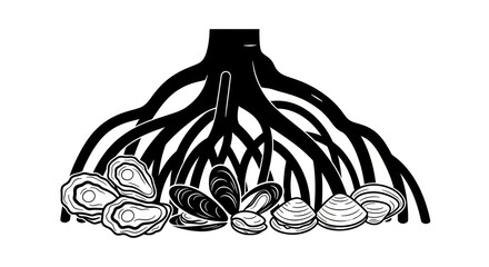 Black and white illustration of mussels. © Kle