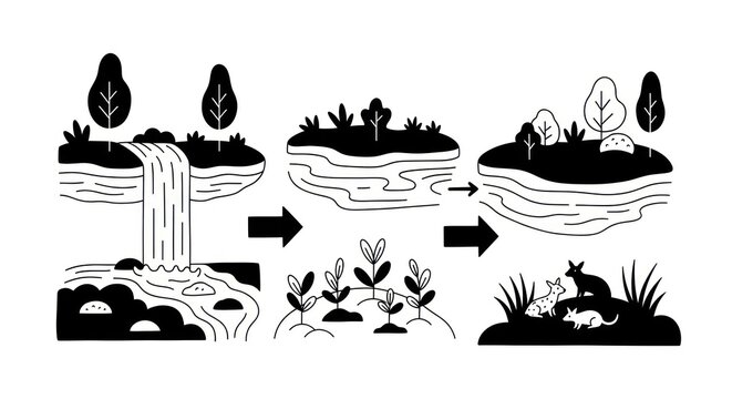Ecological Succession Stages Diagram Illustration.