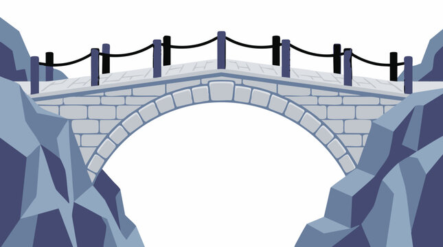 Cartoon illustration of an old stone arch bridge spanning a chasm