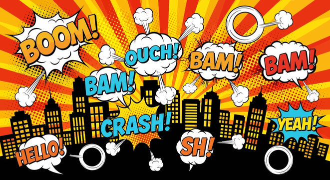 Dynamic comic book style vector illustration featuring bold black ink outlines, vibrant color palettes, halftone dot patterns, and action-oriented graphic novel composition elements.