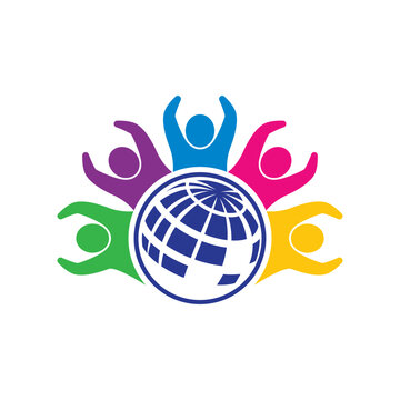 Colorful People Surrounding a Globe Illustration