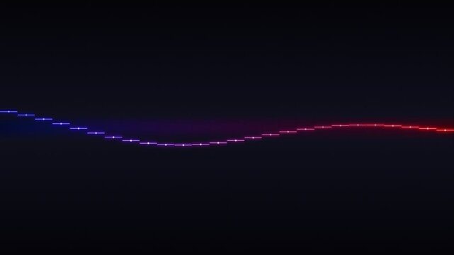 Minimalist glowing wave graphic with a blue to red color gradient transition