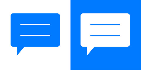 Fototapeta premium Minimal chat message bubble icons in contrasting blue and white styles, featuring clean horizontal text lines, representing messaging, conversation, comments, and communication.