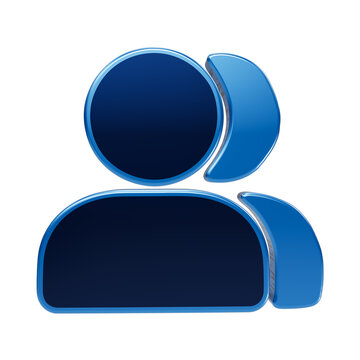 A glossy blue user profile with a person silhouette, featuring a smooth rounded shape isolated on a black background, for digital interfaces isolated on a transparent background