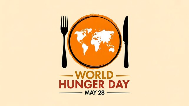 World hunger day awareness design with orange globe plate and May 28 message