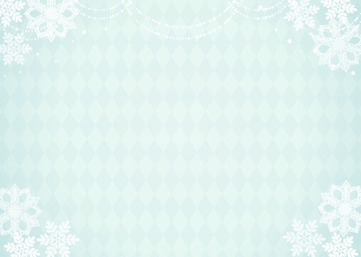 Elegant winter background with white snowflakes and argyle pattern for christmas card and copy space