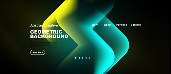Naklejka premium Abstract geometric background design. Vibrant colors blend, creating modern website header or banner. Minimalist style, text elements present.