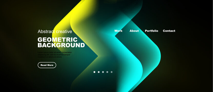 Abstract geometric background design. Vibrant colors blend, creating modern website header or banner. Minimalist style, text elements present.