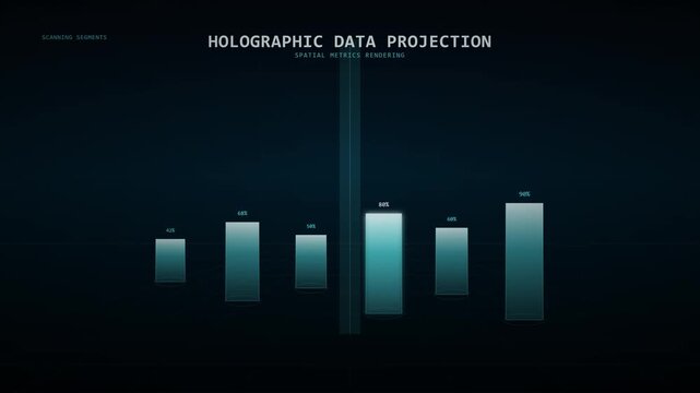 Holographic Data Projection Illustrating Business Analytics and Spatial Metrics Rendering in a Futuristic Digital Interface