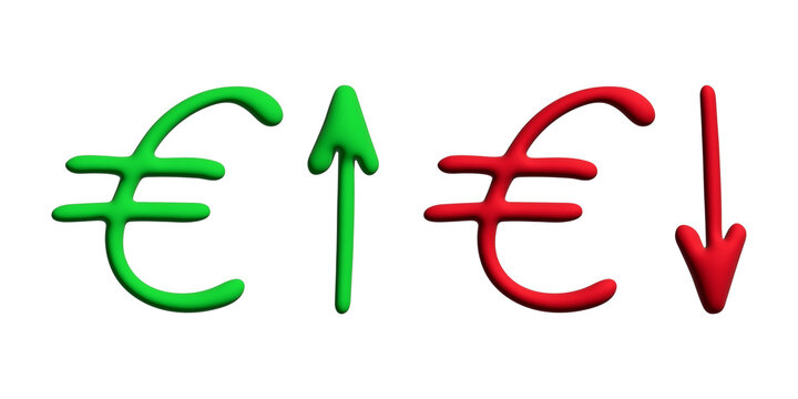 3d euro currency symbol Growth and fall profit with arrow up and down Element for design