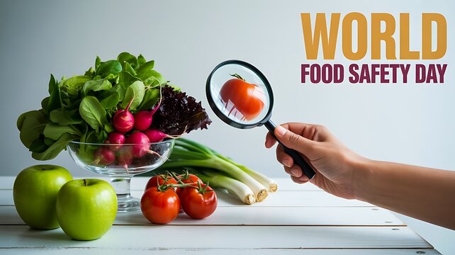 World food safety day awareness with fresh vegetables fruit and food inspection concept