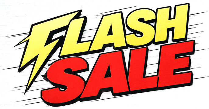 Bright and dynamic flash sale graphic design with lightning bolt and bold text effect