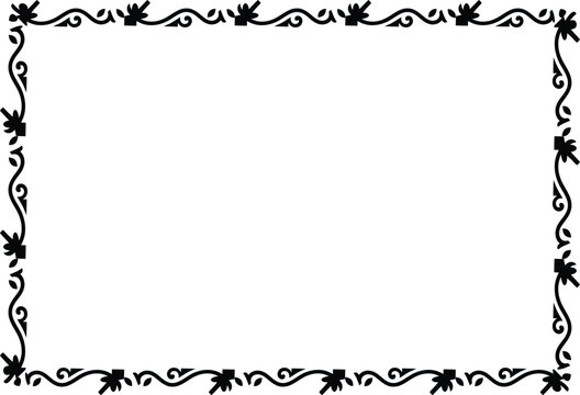 Black and White Elegant Swirl Ornamental Border, Decorative rectangular page frame Vintage Corner with Curved Scroll Design for Certificates and Invitations




