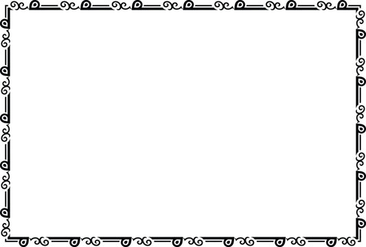 Black and White Elegant Swirl Ornamental Border, Decorative rectangular page frame Vintage Corner with Curved Scroll Design for Certificates and Invitations




