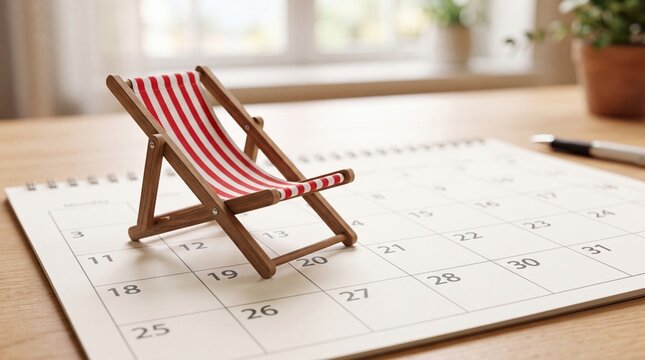 Miniature Beach Chair on Calendar for Summer Vacation Planning