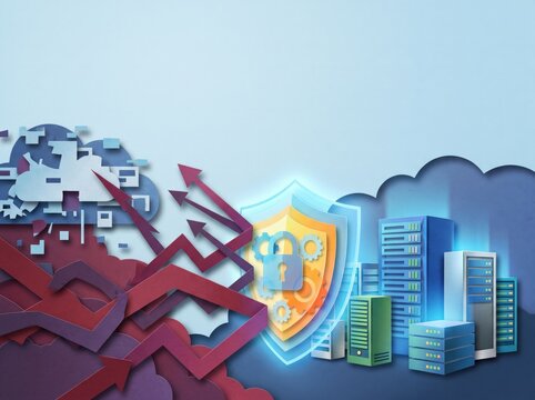 Cybersecurity Firewall Protection: Layered Paper Art Concept for Digital Data Security
