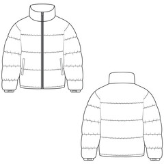 Puffer jacket fashion sketch mockup winter men and women coat.   © Bayurey