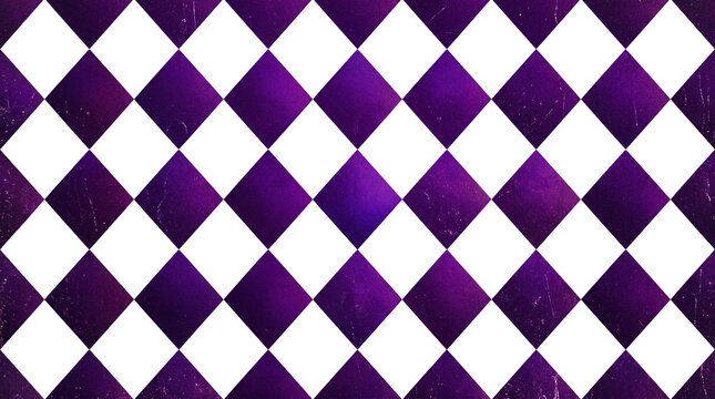 Vintage purple harlequin pattern background, classic diamond check texture, retro circus aesthetic wallpaper for festive design