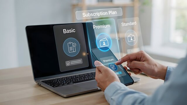 Choosing the optimal online subscription plan across multiple digital devices, highlighting premium and standard service options for enhanced user experience