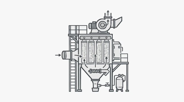 Industrial Cyclone Separator System Diagram with Dust Collection Process