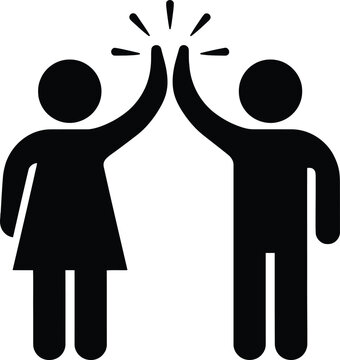 High five icon of a man and woman celebrating success and teamwork in a flat vector style.