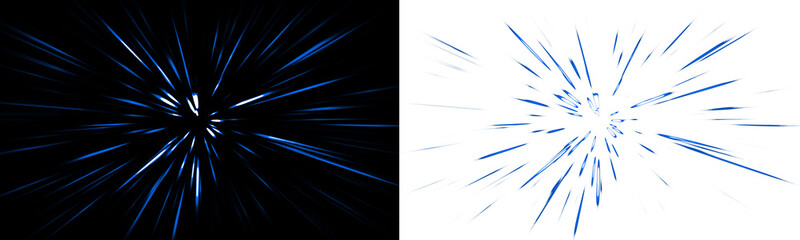 Fototapeta premium Electric blue radial light burst with high speed motion streaks on dark background