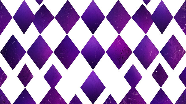 Vintage purple harlequin pattern background, classic diamond check texture, retro circus aesthetic wallpaper for festive design