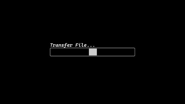 Transfer file for downloading progress animation from 0 to 100 percentage of completion for white color. Futuristic progress please file transfer wait loading bar 0-100 percent on Black Background.
