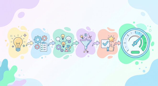 Soft pastel workflow: naming system, brand voice, and visual identity cues in sequence.