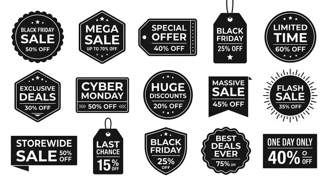 Set of black sale badges and discount labels for black friday