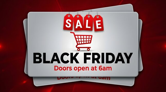 Black friday sale announcement with shopping cart and tags
