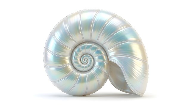 Iridescent nautilus shell isolated on white background for luxury decor and design projects.