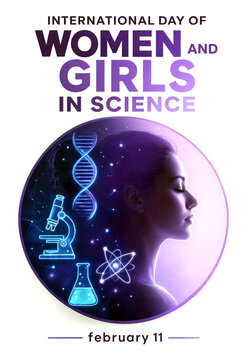 Celebrate international day of women and girls in science with creative poster design and icons