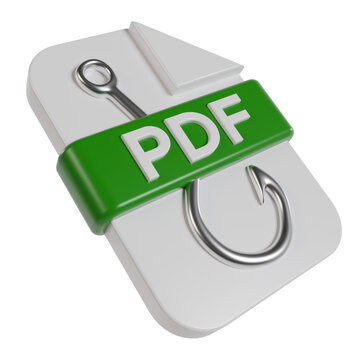 PDF Phishing Hook 3D Render Icon of Cyber Security Threat and Malicious Email Attachment Trap