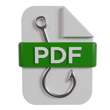 PDF Phishing Hook 3D Render Icon of Cyber Security Threat and Malicious Email Attachment Trap