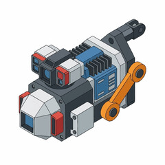 Colorful LEGO-style robot with orange arms and futuristic design. © ahmad