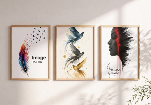 Three Wall Art Photo Frames Mockup
