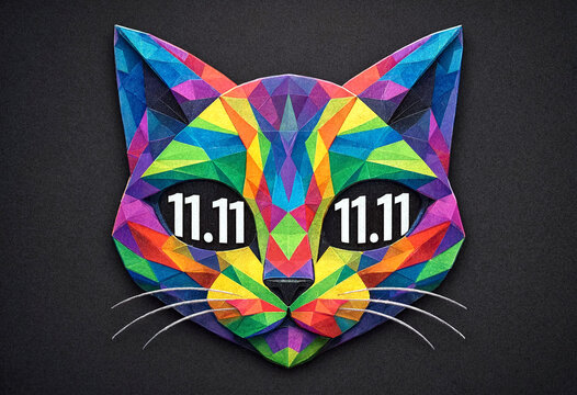 Colorful geometric cat face with vibrant low poly design and stylish digital art illustration
