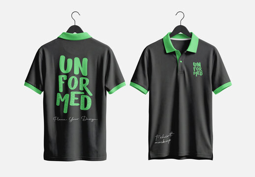 Polo T-Shirt Mockup Front and Back View Hanging on Hanger