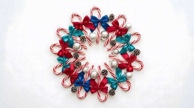 A festive and colorful wreath of candy canes creates a sweet and joyful christmas decoration