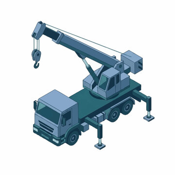 Isometric view of a large mobile crane truck on white background.