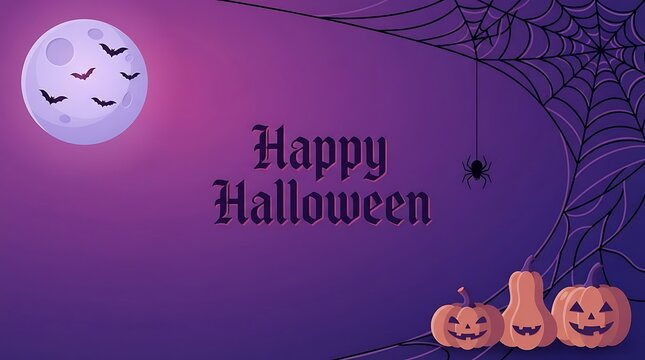 Happy halloween greeting with jack o lanterns and full moon