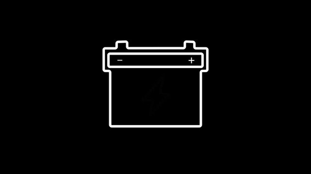 Minimalist white battery with plus and minus symbols on black background for modern and tech
