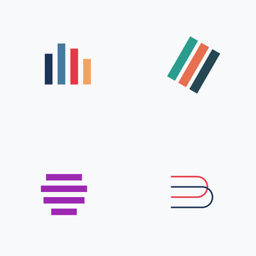 Abstract Geometric Logo Set Featuring Colorful Parallel Bars Vertical Horizontal Diagonal Line Vector Graphic Elements