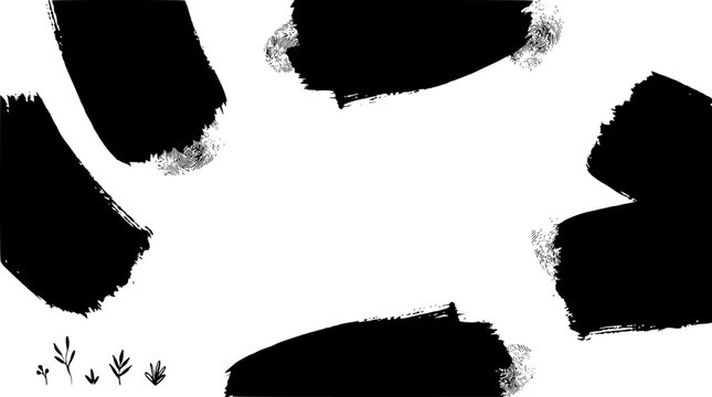 Top horizontal black ink brush stroke border frame vector background