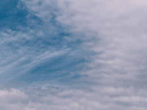 Soft rippled clouds spreading across blue sky, natural abstract background.