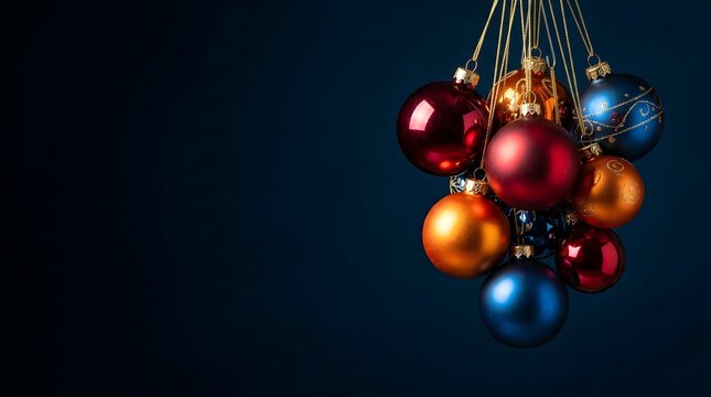A vibrant cluster of christmas ornaments creates a festive and joyful holiday season atmosphere